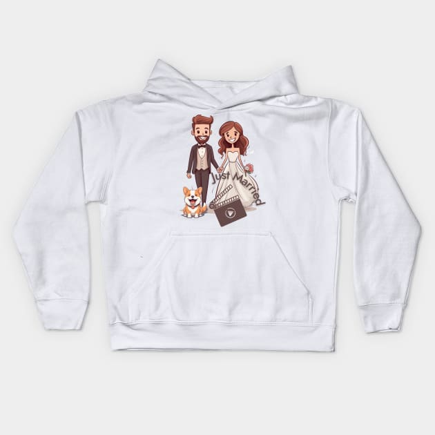 Just Married Bride and Groom Kids Hoodie by Positive Designer